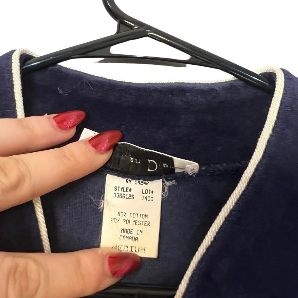 Vintage 1980s Christian Dior Women's Medium Navy Velour House coat/Dressing Gown - Picture 3 of 5